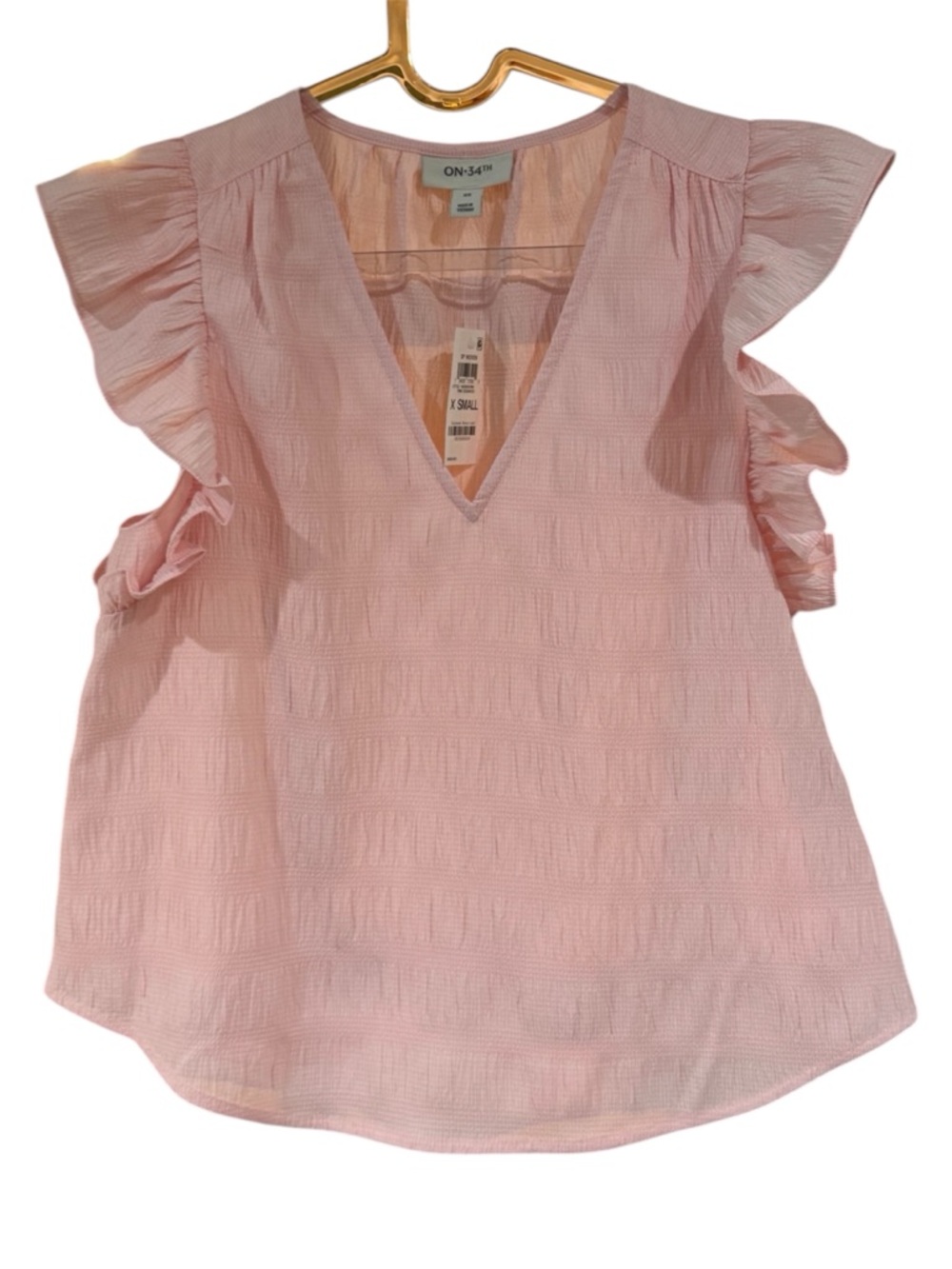 On 34th Light Pink V-Neck Ruffle Sleeve Blouse
